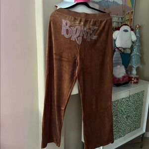 Dolls Kill x BRATZ Brown Velour Track Pants NWT